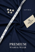 Premium Navy Blue Wash & Wear Unstitched Fabric