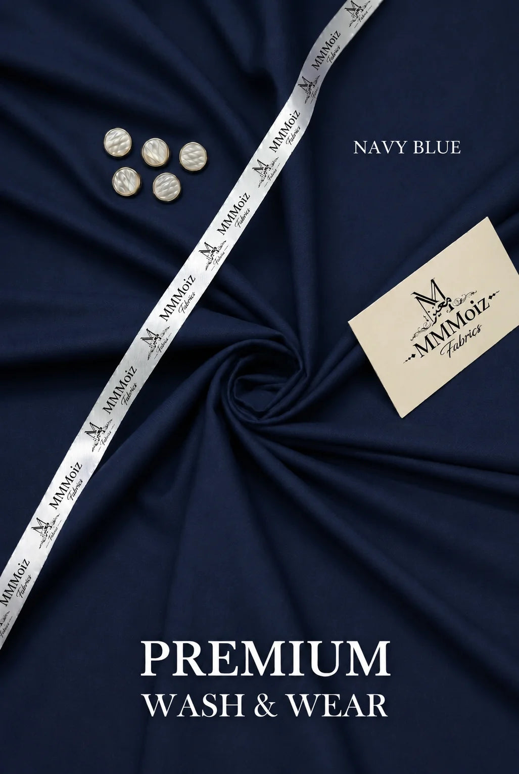 Premium Navy Blue Wash & Wear Unstitched Fabric