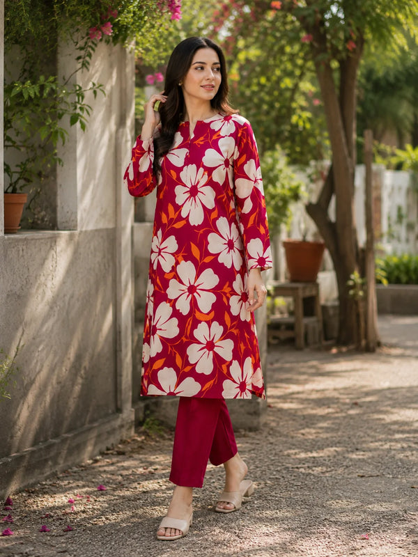 Magenta White Floral Printed Lawn 2 Piece Unstitched Suit