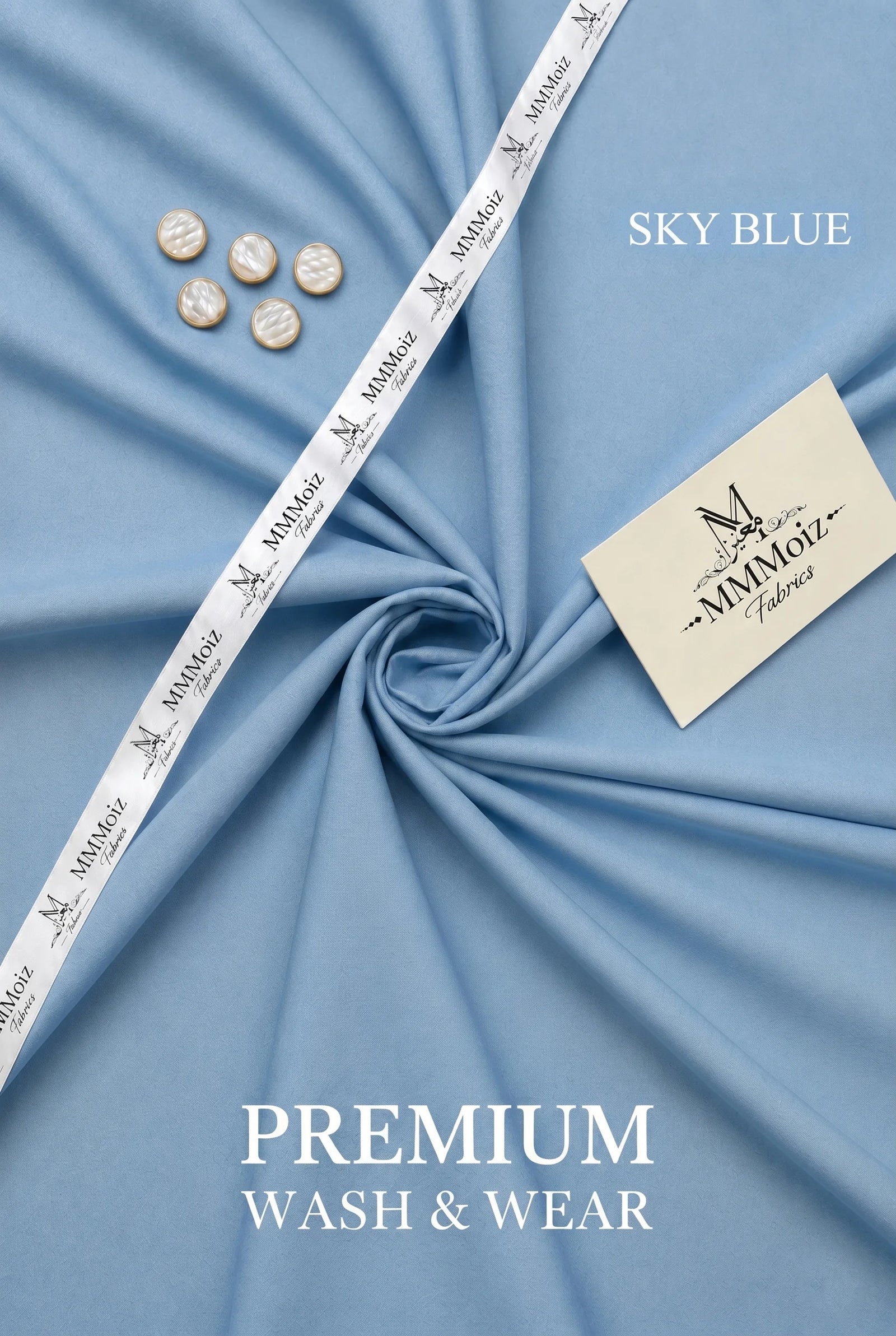 Premium Sky Blue Wash & Wear Unstitched Fabric