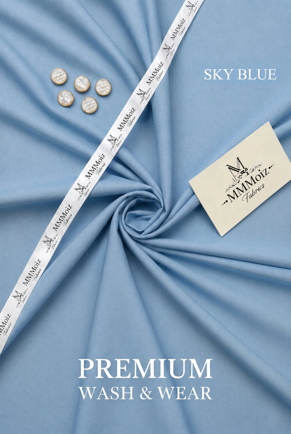 Premium Sky Blue Wash & Wear Unstitched Fabric