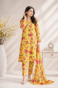 Sunshine Bloom Yellow Floral Printed Lawn 3 Piece Unstitched Suit