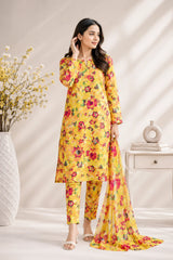 Sunshine Bloom Yellow Floral Printed Lawn 3 Piece Unstitched Suit