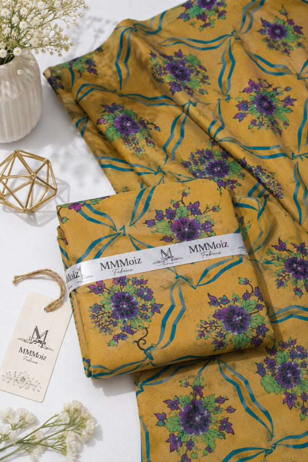 Sunlit Bloom Yellow Floral Printed Lawn 2 Piece Unstitched Suit