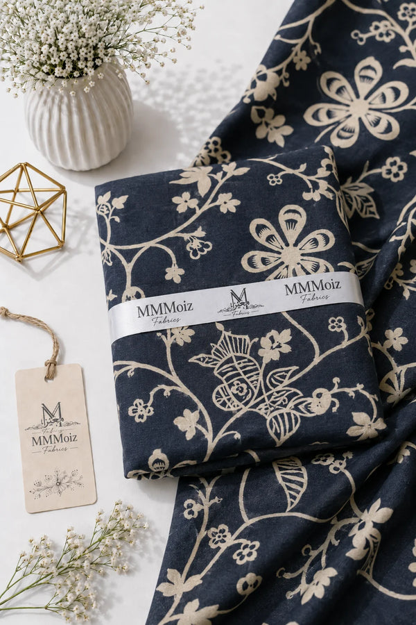 Noir Blossom Black & Gold Floral Lawn 2 Piece Unstitched Suit