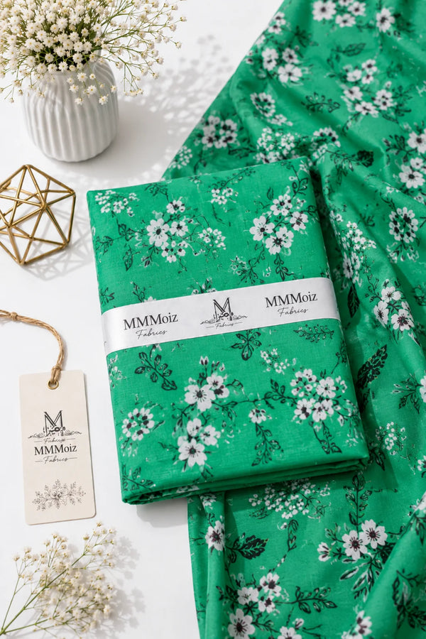 Emerald Green Floral Printed Lawn 2 Piece Unstitched Suit