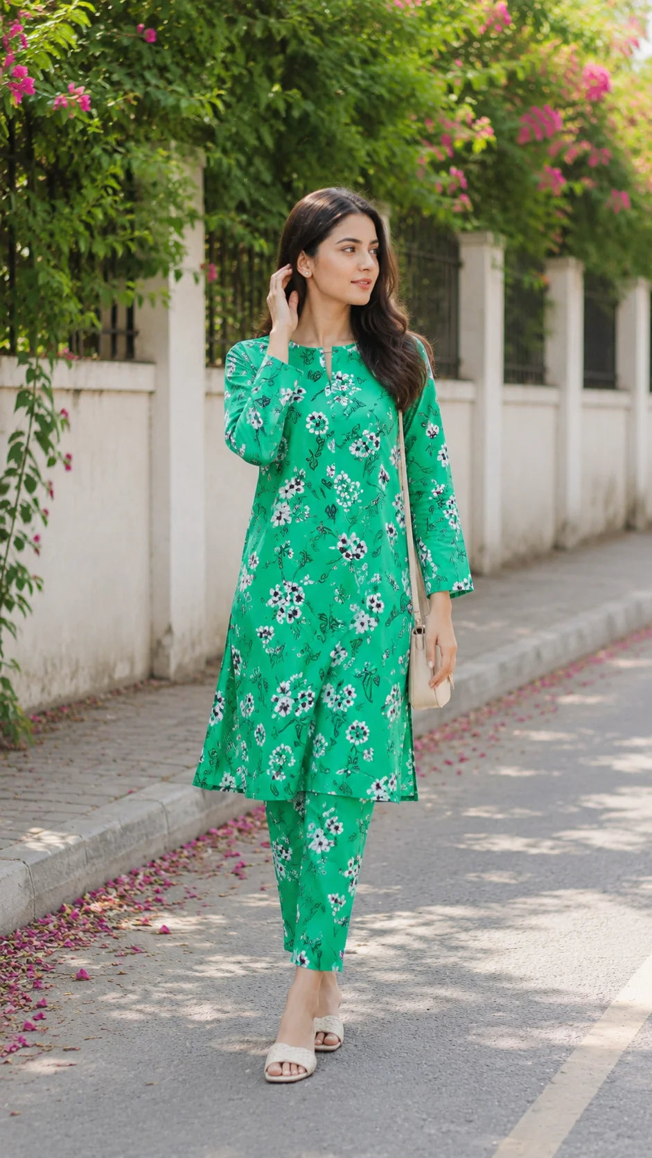 Emerald Green Floral Printed Lawn 2 Piece Unstitched Suit
