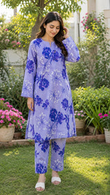 Lilac Purple Floral Printed Lawn 2 Piece Unstitched Suit
