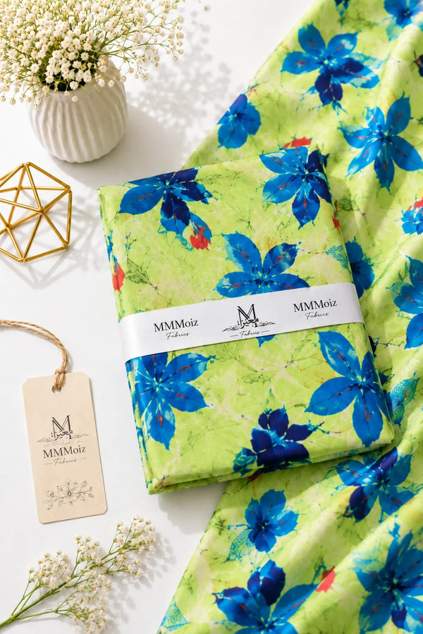 Lime Green Floral Printed Lawn 2 Piece Unstitched Suit