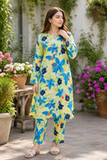 Lime Green Floral Printed Lawn 2 Piece Unstitched Suit