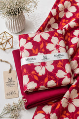 Magenta White Floral Printed Lawn 2 Piece Unstitched Suit