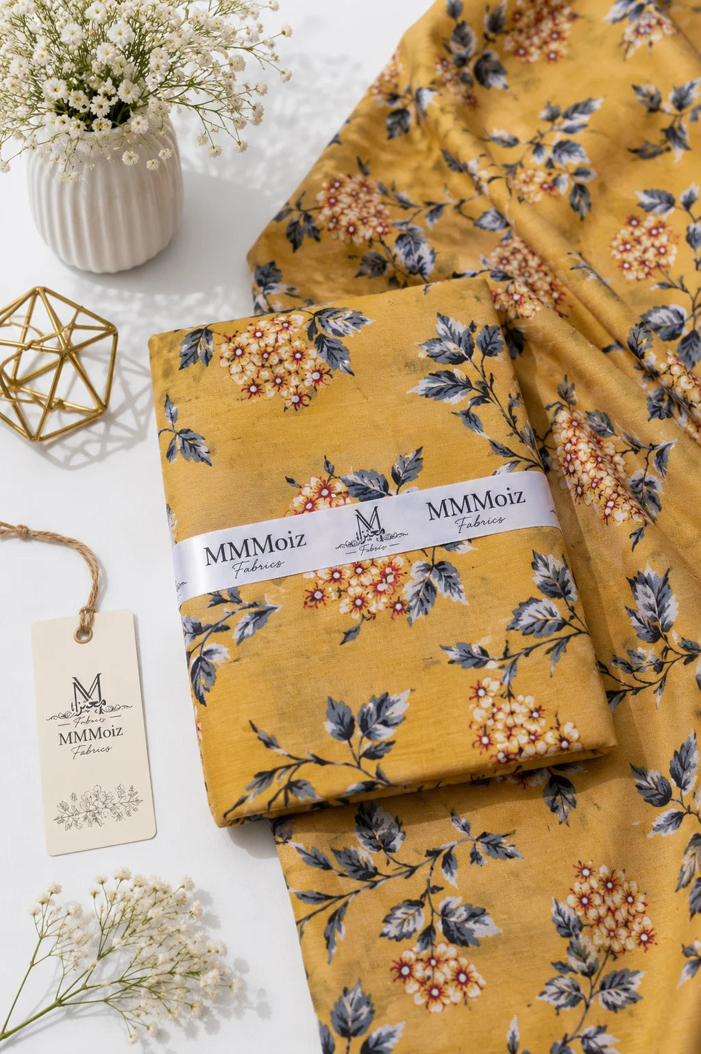Mustard Yellow Floral Printed Lawn 2 Piece Unstitched Suit