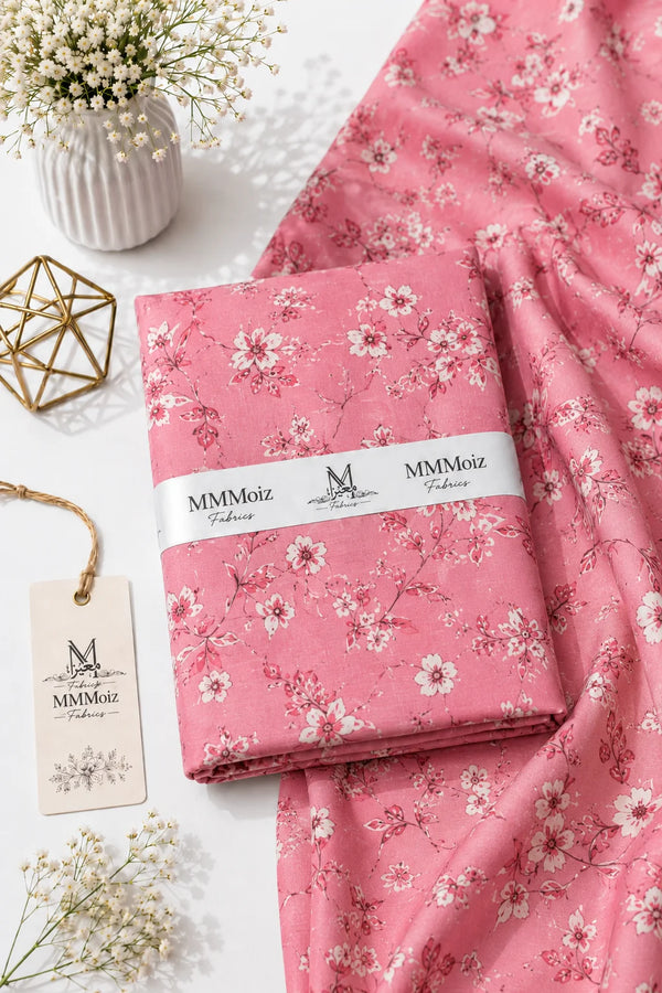 Rose Pink Floral Printed Lawn 2 Piece Unstitched Suit