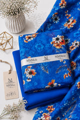 Royal Blue Floral Printed Lawn 2 Piece Unstitched Suit
