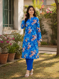 Royal Blue Floral Printed Lawn 2 Piece Unstitched Suit