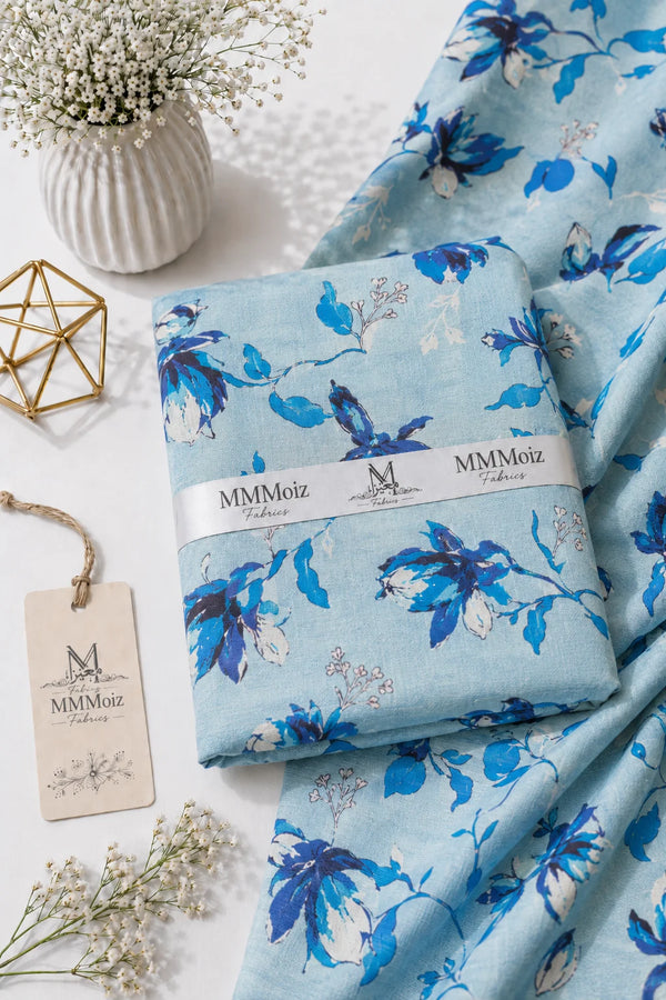 Sky Blue Floral Printed Lawn 2 Piece Unstitched Suit